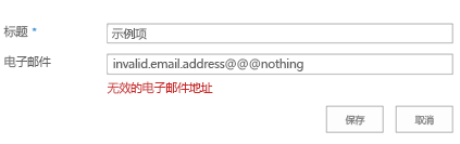 无效字段文本输入的错误消息