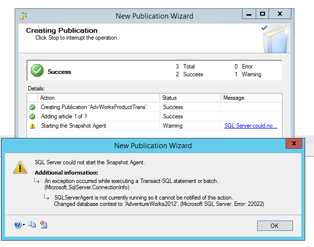 快照代理未能启动的警告