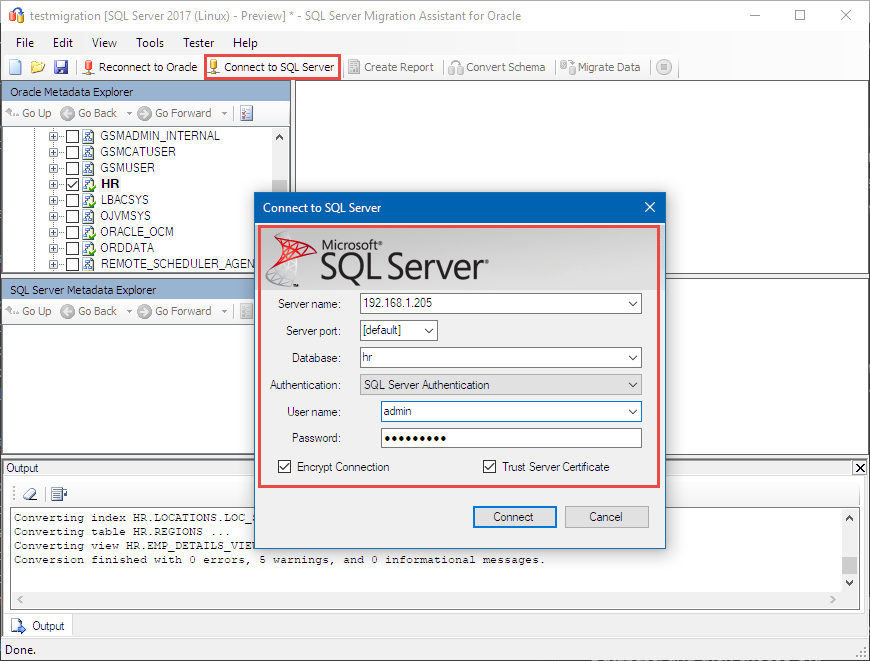 显示“连接到 SQL Server”对话框的屏幕截图。