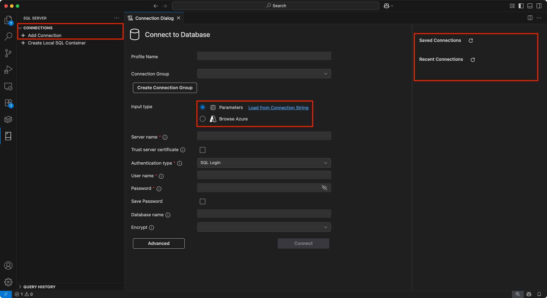 “连接对话框”新功能的屏幕截图。