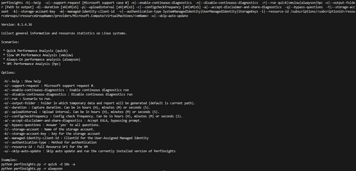 PerfInsights Linux 命令行输出的屏幕截图。