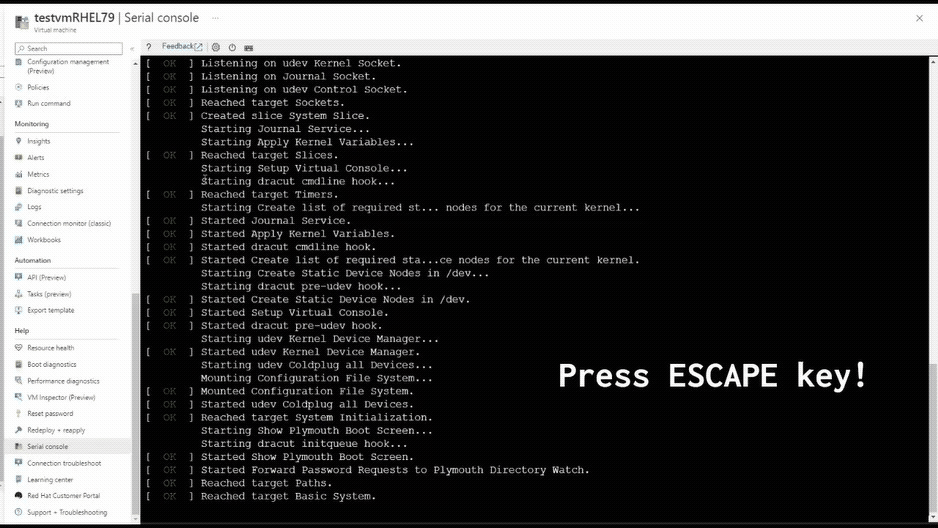 动态 GIF,显示在 GRUB 菜单级别中断启动以暂时禁用 SELinux 的过程。