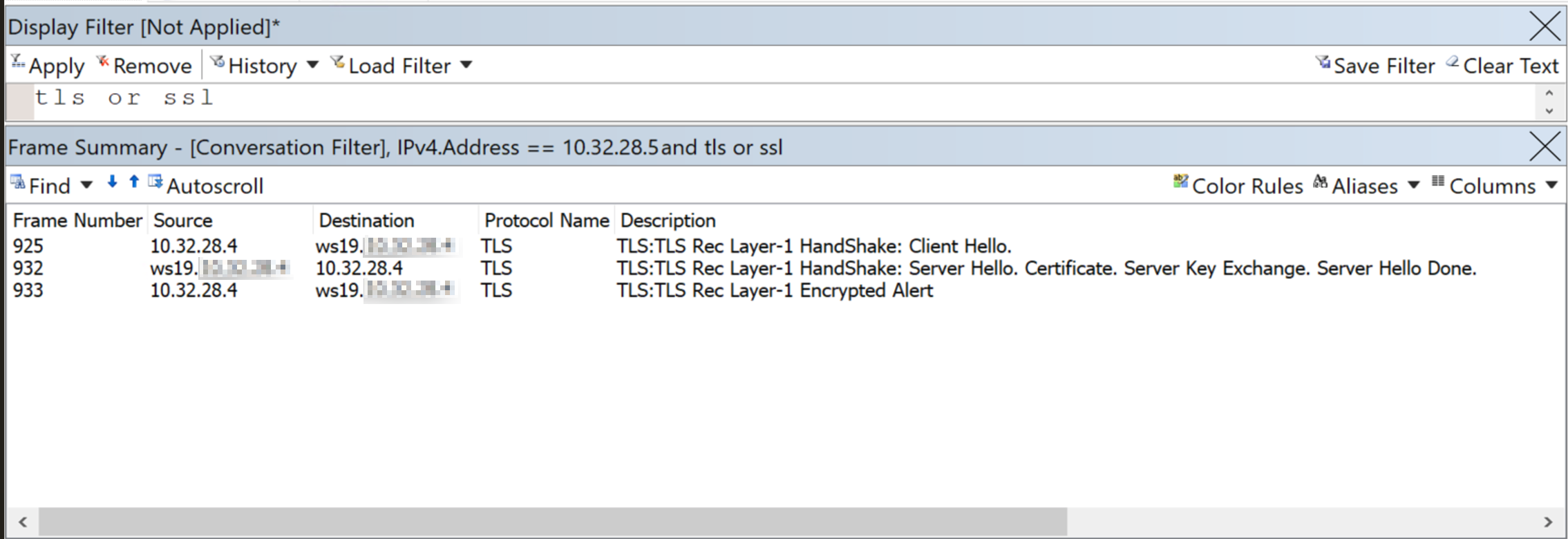 显示跟踪快照的“显示筛选器”窗口的屏幕截图。