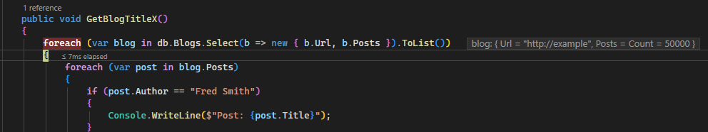 显示循环语句的内联值的屏幕截图。