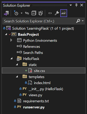 显示解决方案资源管理器中的静态文件结构的屏幕截图。
