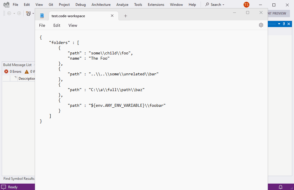 显示 Visual Studio 打开多个文件夹功能的图像