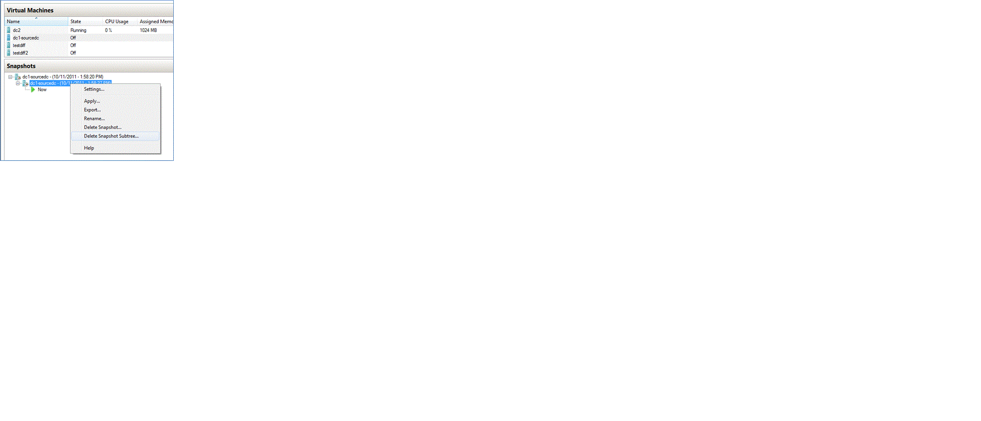 屏幕截图显示了如何删除快照。